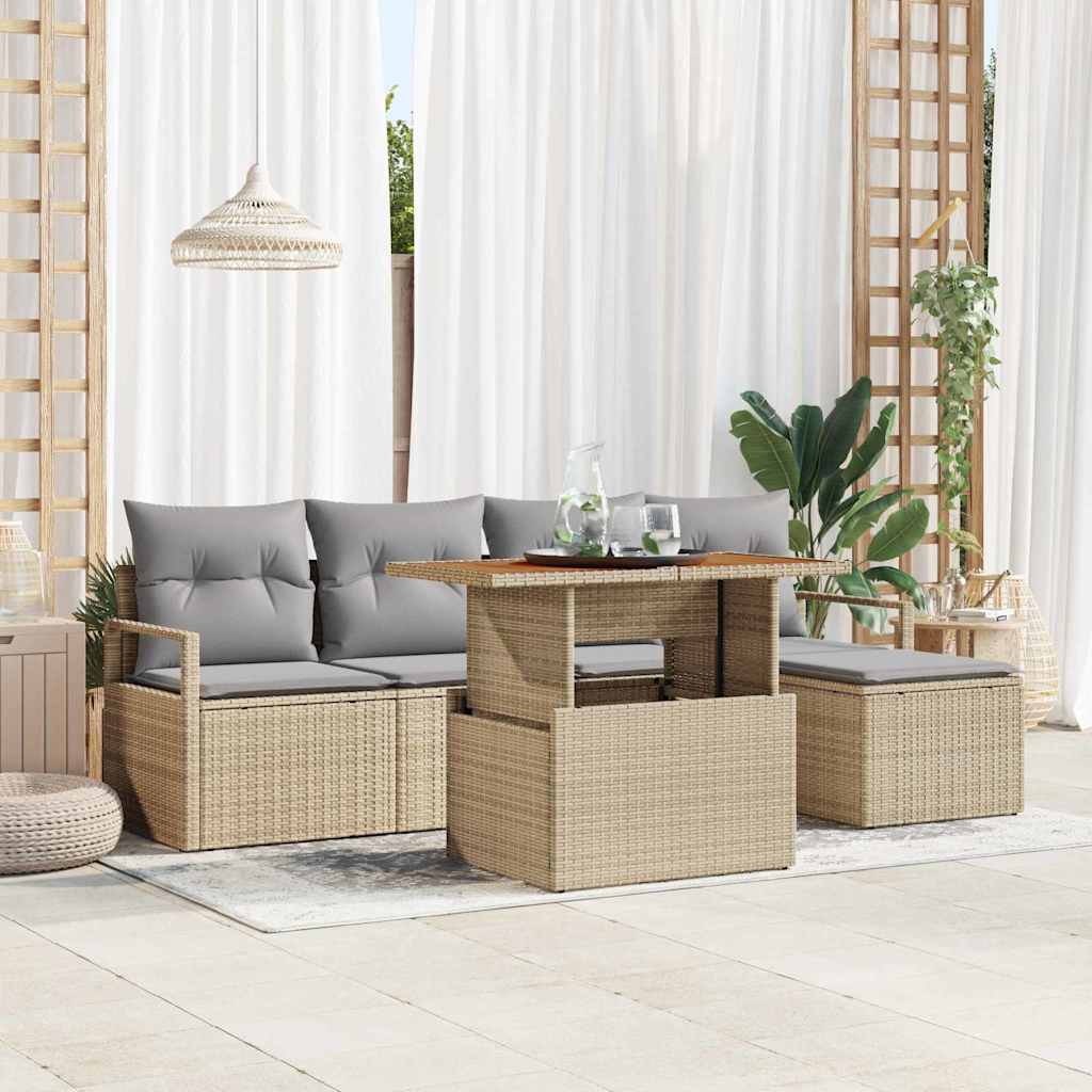 Garten-Sofa-Set mit Speicher 6 pcs Beige Poly Rattan